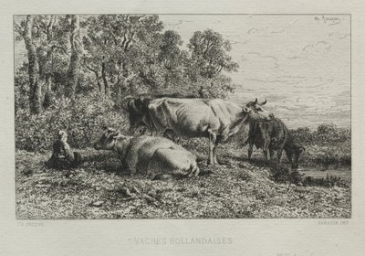 Holandské krávy. od Charles Emile Jacque