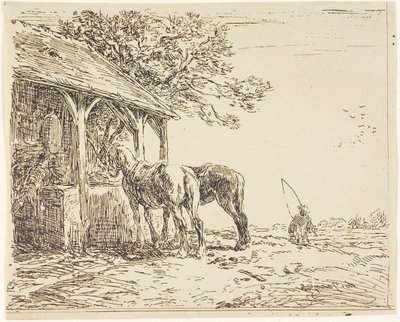 Koně ve stáji, 19. století (cliché verre nebo heliograf) od Charles Emile Jacque
