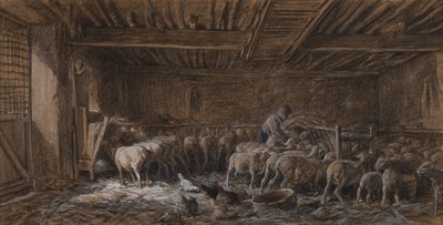 Interiér stodoly (La Bergerie) od Charles Emile Jacque