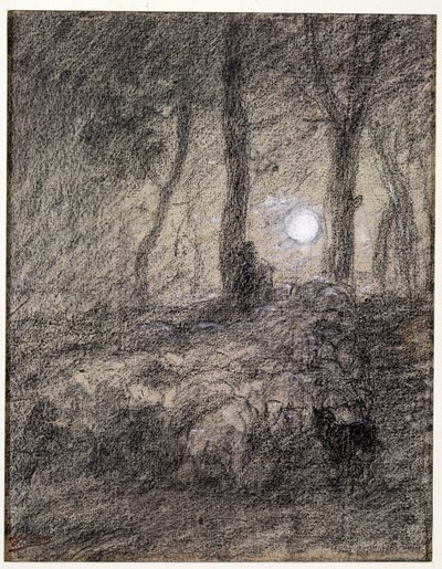 Stádo ovcí za měsíčního svitu od Charles Emile Jacque