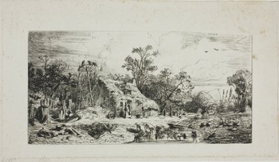 Krajina s doškovými chalupami od Charles Emile Jacque