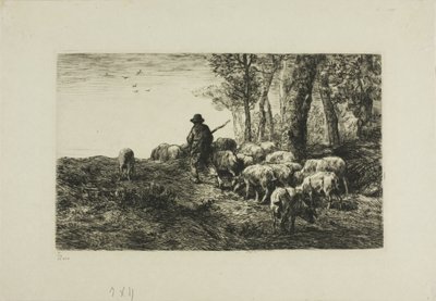 Muž se stádem prasat od Charles Emile Jacque