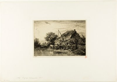 Selský dům s rybníkem od Charles Emile Jacque