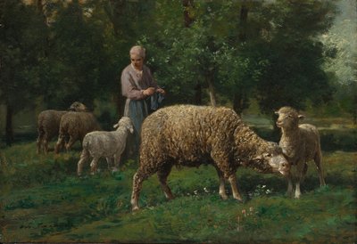 Pastýřka s ovečkami od Charles Emile Jacque