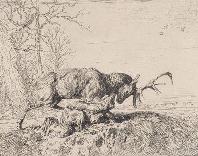 Stag Fighting a Wolf, po Antoine Louis Barye, 1846. od Charles Emile Jacque