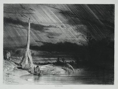 Rybář, deštivé počasí od Charles Emile Jacque