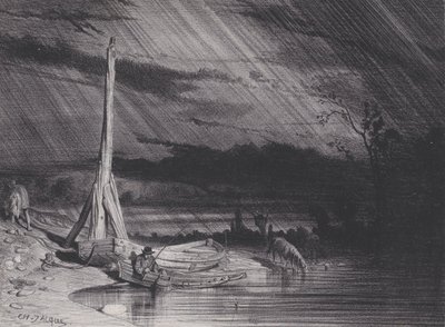 Rybář, deštivé počasí, ca. 1853. od Charles Emile Jacque