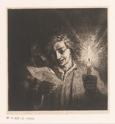 Dvě postavy čtoucí dopisy při svíčkách od Charles Emile Jacque