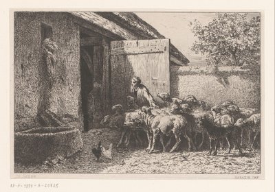 Žena vedoucí ovce do stáje Bergerie od Charles Emile Jacque
