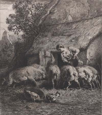 Žena krmící prasata, 1850. od Charles Emile Jacque