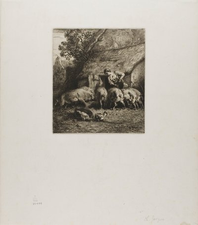 Žena krmící šest prasat od Charles Emile Jacque