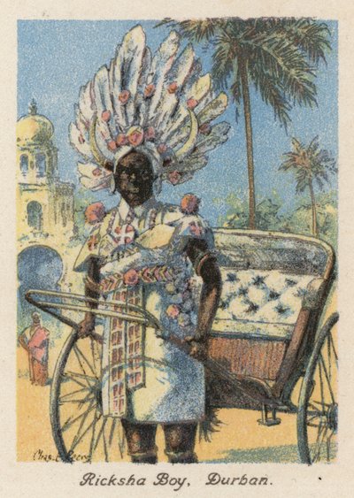 Jihoafrická republika: Ricksha Boy, Durban (barevná litografie) od Charles Ernest Peers