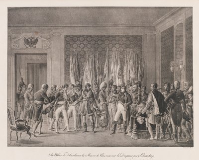 Maires of Paris přebírající vlajku Slavkova, začátek 19. století (litho) od Charles Etienne Pierre Motte