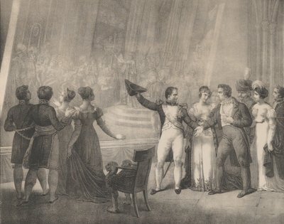 Napoleon a Josephine na návštěvě v Davidově studiu, 4. ledna 1808, ca. 1820-30. od Charles Etienne Pierre Motte