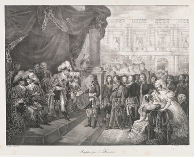 Přijetí ředitelstvím, začátkem 19 století (litho) od Charles Etienne Pierre Motte