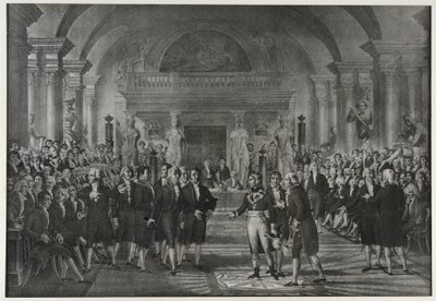 Přijetí Napoleona Bonaparta v ústavu, třída fyziky a matematiky, sekce strojních umění 25. prosince od Charles Etienne Pierre Motte