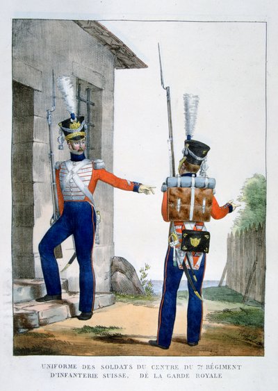 Uniforma švýcarského 7. pěšího pluku královské gardy, Francie, 1823. od Charles Etienne Pierre Motte