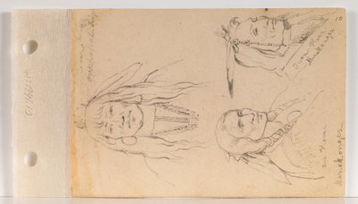 Portréty Mato Chuthuhu (medvědí žebro), Ha won je tah (jeden roh/osamělý roh) a Heh Mah Zah (železný roh) (list 10 recto) od Charles Ferdinand Wimar