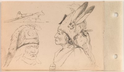 Studie Palaneapape (Struck-by-Ree nebo Struck-by-Arikara) a Dog Travois (list 21 verso) od Charles Ferdinand Wimar