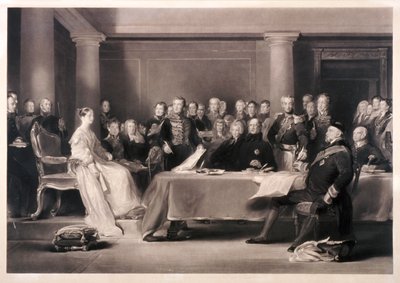 Královna Viktorie předsedající koncilu o jejím nástupu na trůn, 1846 od Charles Fox