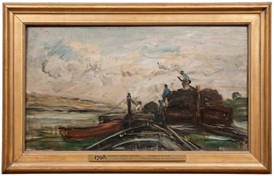 Lastkähne auf einem Fluss od Charles Francois Daubigny