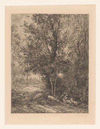 Les s odpočívajícími pastevci koz Le berger et la bergere od Charles Francois Daubigny