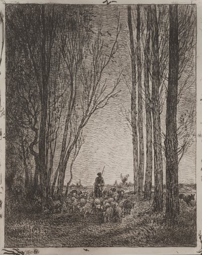 Gathering in the Flock, původní otisk 1862, vytištěno v roce 1921. od Charles Francois Daubigny