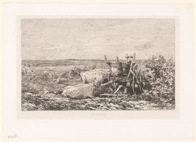 Krajina s odpočívajícím dobytkem mezi vinicemi Les vendanges. (název na objektu) od Charles Francois Daubigny