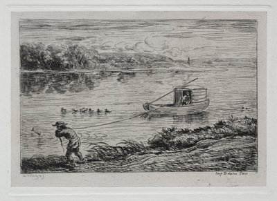 Výlet lodí: Palubní chlapec vytahování vlečného lana nebo tažení lana od Charles Francois Daubigny