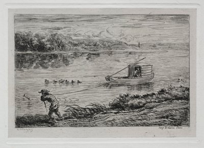 Výlet lodí: Palubní chlapec vytahující vlečné lano nebo tažení lanem, 1861. od Charles Francois Daubigny