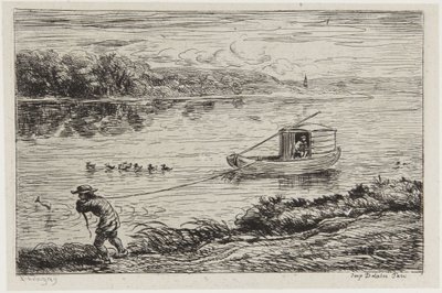 Plavčík táhne lano od Charles Francois Daubigny