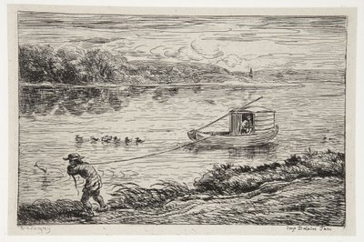 Plavčík vleče lano od Charles Francois Daubigny