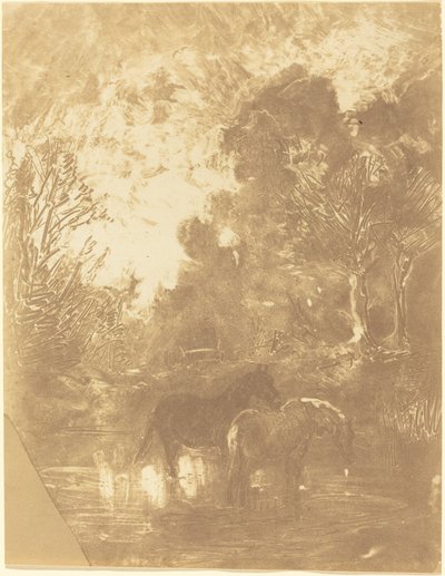 Dva koně na napajedlo od Charles Francois Daubigny