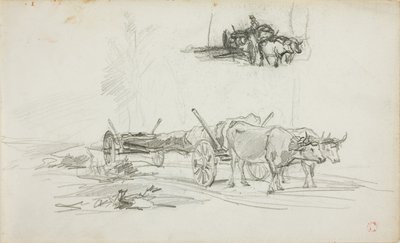 Dva náčrty volů táhnoucích kládu od Charles Francois Daubigny