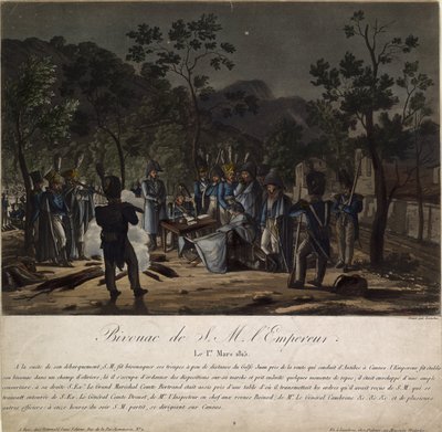 Návrat Napoleona z Elby. Napoleonův bivak v Golfe-Juan dne 1. března 1815, 1815 od Charles Francois Gabriel Levachez
