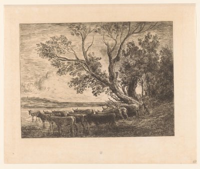 Krajina s brodivým dobytkem le gue od Charles François Daubigny (attributed to)