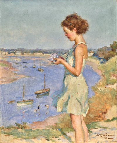 Mladá dívka s modrou hortenzií, Saint-Gilles-Croix-de-Vie od Charles-Garabed Atamian