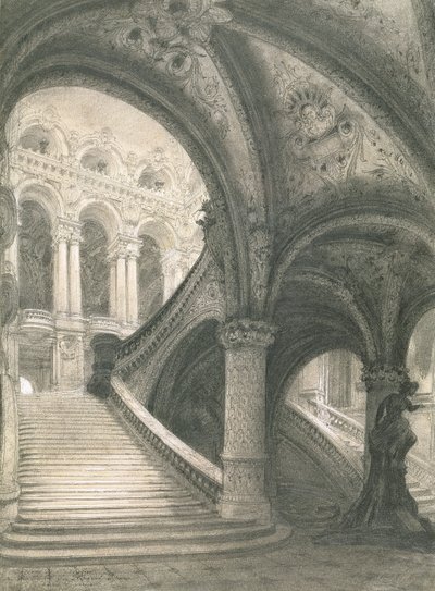 Schodiště pařížské opery (tužka a křída na papíře) od Charles Garnier