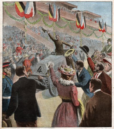 Příjezd závodu Paris Berlin do Berlína: vítěz Henry Fournier od Charles Gaston Yrondy