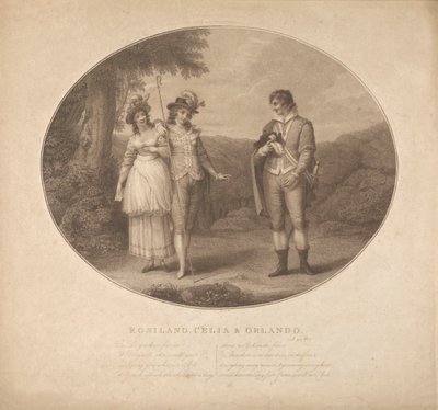 Rosalind, Celia a Orlando – „Jak se vám líbí“, dějství III, scéna II od Charles Gauthier Playter