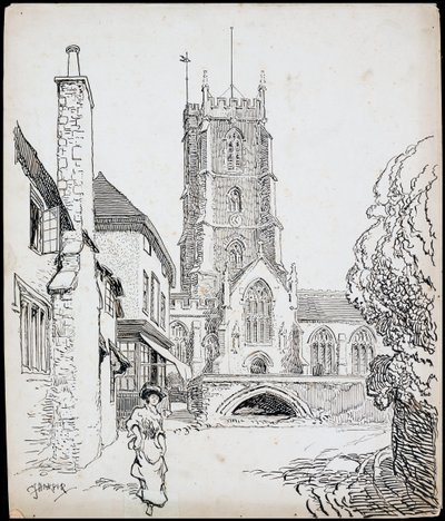 Pohled z jihu na převorský kostel svatého Jiří, Dunster, Somerset od Charles George Harper