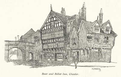 Hostinec Bear and Billet Inn, Chester (litografie) od Charles George Harper