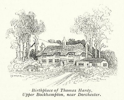 Rodný dům Thomase Hardyho, Upper Bockhampton, nedaleko Dorchesteru (litografie) od Charles George Harper
