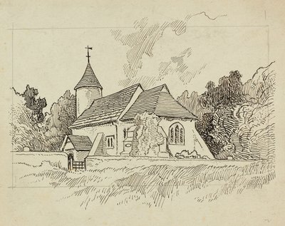 Tuntemattoman kirkon ulkokuva (kynä ja muste paperille) od Charles George Harper