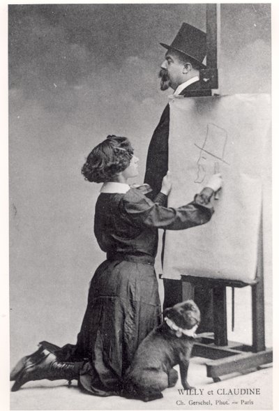 Pohlednice zobrazující Colette a jejího manžela Willyho (černobílá fotografie) od Charles Gerschel