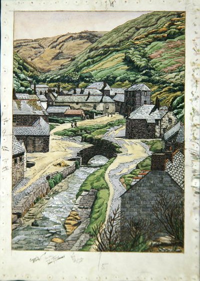 Boscastle, Cornwall, cca 1919 (akvarel, pero a inkoust na papíře) od Charles Ginner