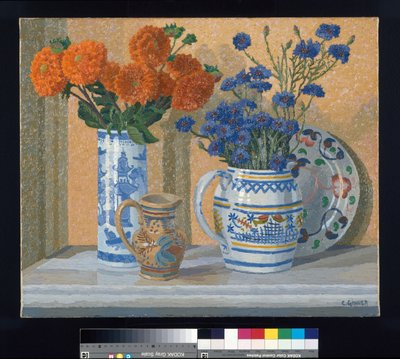 Jiřinky a chrpy od Charles Ginner