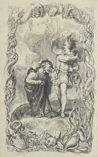 Ilustrace k Bouři: Kalibán, Ferdinand a Ariel, 1836. od Charles Gray