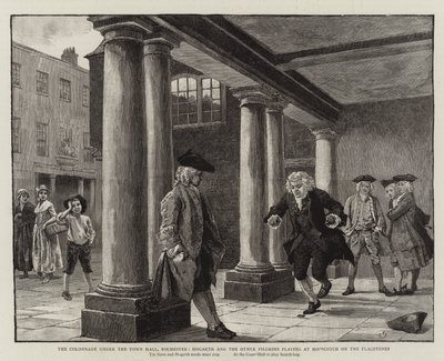 Kolonáda pod radnicí, Rochester, Hogarth a další poutníci hrající si na vlajkových kamenech. od Charles Green