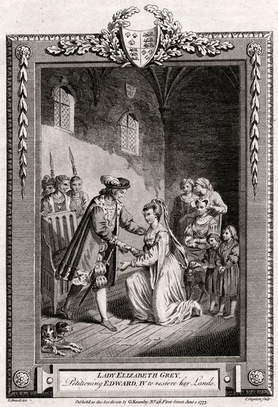 Lady Elizabeth Grey, žádající Edwarda IV., aby obnovil její pozemky, 15. století, 1777 od Charles Grignion